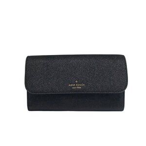Kate Spade Black Glitter Fabric Medium Flap Phone Wristlet
